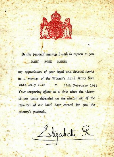 Справка о службе Мэри, подписанная королевой-консортом Елизаветой.