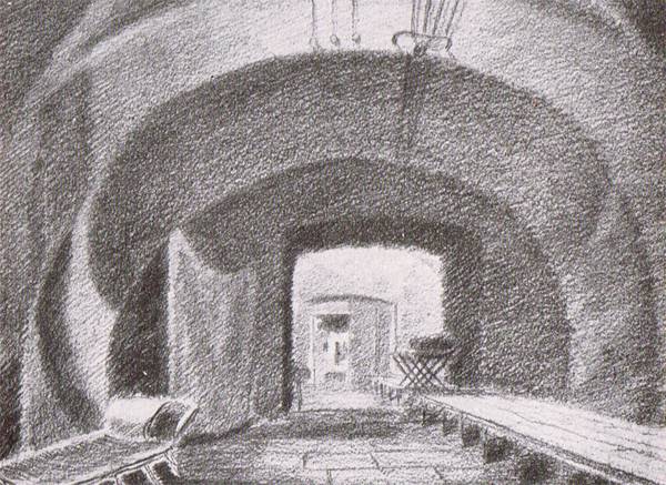 Бомбоубежище № 5 - под египетскими залами. Рисунок А.С.Никольского.