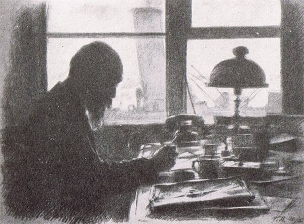 Академик И.А. Орбели в своем служебном кабинете. Март 1942 г. Рисунок Г.С. Верейского.