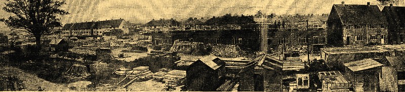 Ковентри — город, принесший в английский язык новое слово «ковентрировать»: разрушать, сносить с лица земли — ныне ставит своей задачей довести городской жилой фонд до 20 000 донов. Наряду с осуществлением программы нового строительства, рассчитанной на долгий срок, необходимо обеспечить жильем 4 000 семей, оставшихся без крова в результате массированных налетов фашистской авиации. Программа восстановления и расширения жилого фонда реализуется быстрыми темпами. Ежедневно строится два дома постоянного типа. Помещаемая нами панорама иллюстрирует жилищное строительство Ковентри. Слева — закладка фундамента, в центре — жилые дома в процессе строительства, справа — готовые жилища.