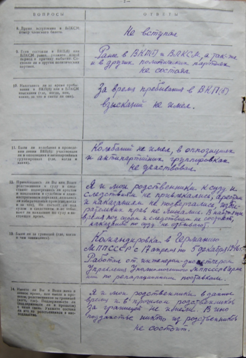 Анкетные данные Уляхина Николая Георгиевича